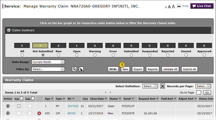 Create new warranty claim.